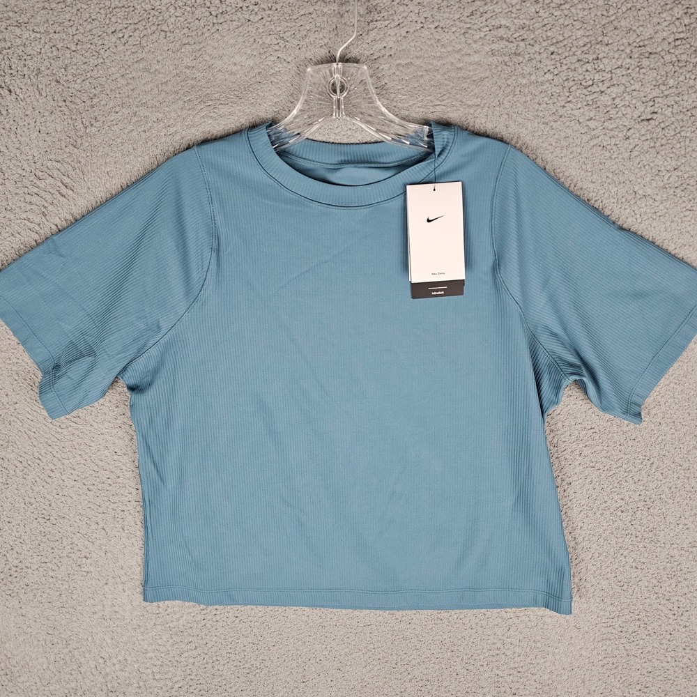 Nike Training Shirt Womens XL Blue Zenvy Dri-FIT Ribbed Short Sleeve HF2772-006